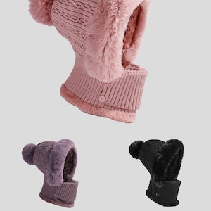 Cappelli lavorati a maglia con mascherine/Cappelli invernali in cotone per bambine/Regali di compleanno per gli amici/Cappelli caldi e personalizzati/Cappello circondato da peluche