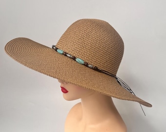 Sommer Damen Hut mit breiter Krempe / Outdoor Freizeit Cap / Sonnenschutz Sonnenhut/Runde Top Strand Cap/Sommer Essential Serie/Boho Wind Sonnenhut