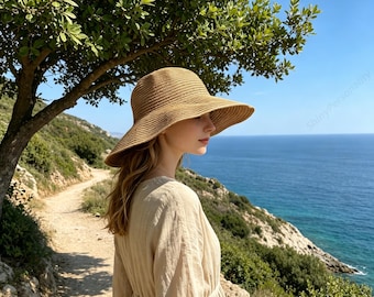 Beach Sun Hat，Packable Sun Hat，Handmade Woven Hat，Bridesmaid Gift,Seasonal Gift，Wide Brim Sun Hat，Vacation Travel Hat，Ashion Hat For Women.