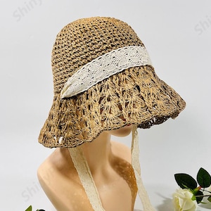 Lace Ribbon Hat / Foldable hat / Summer Hand-woven Straw Hat/ Visor Hats For Women / Beach Big Eaves Hat / Sun Hats For Women/ To Her Gift