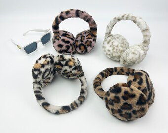 Paraorecchie con stampa leopardata / Paraorecchie pieghevoli / Vento caldo / Paraorecchie rimovibili / Paraorecchie in peluche per la protezione invernale delle orecchie / Personalità