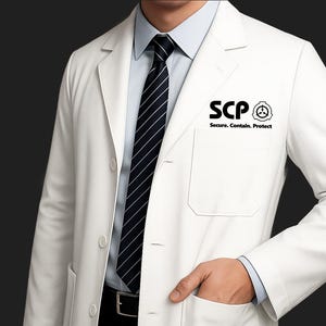 SCP Dr. Bright Lab Coat Cosplay Costume – SCP Foundation Scientist Outfit with Free ID Badge – Unisex White Lab Coat