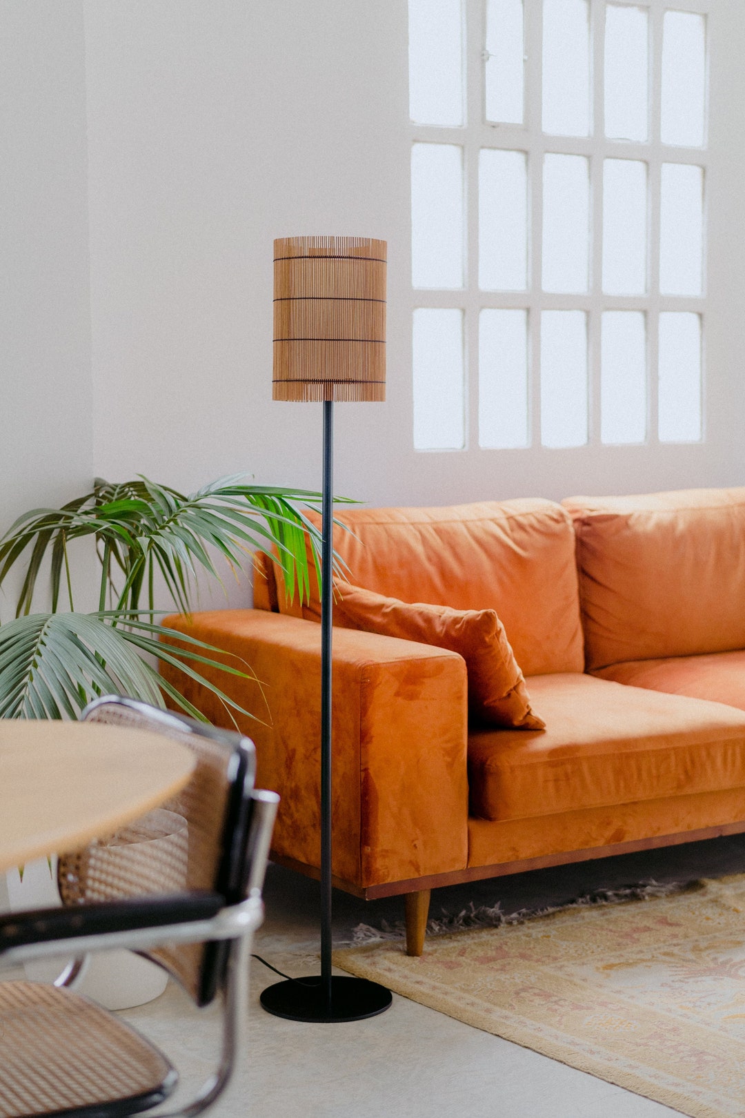 Handmade, Floor Lamp, Cherrycolored Bamboo , Cylinder, by