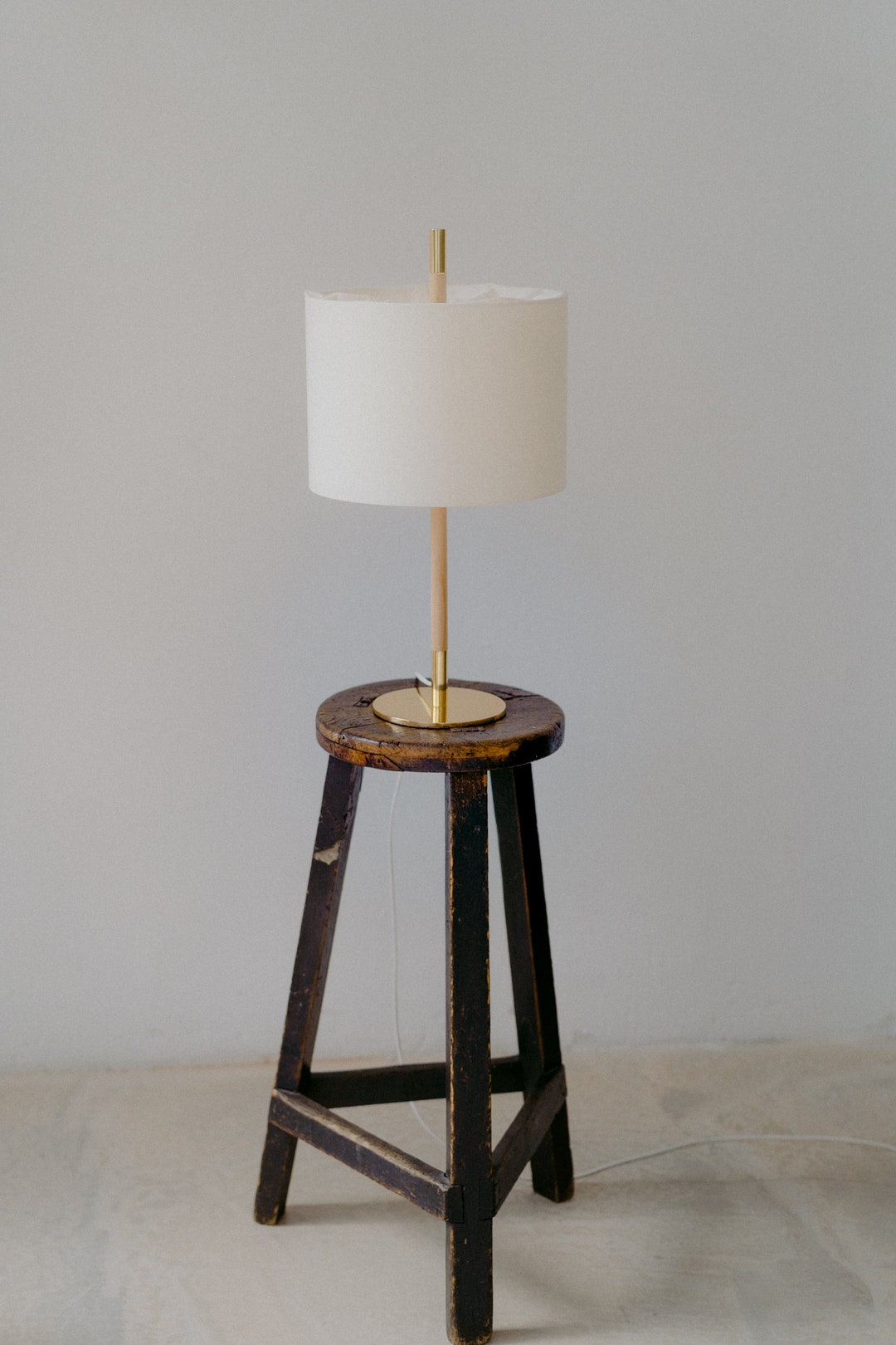 Handmade Table Lamp Natural Fabric Brass Wood by Etsy UK