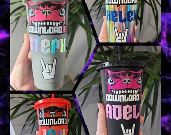 Personalised Download Festival 2024 plastic cold cup tumbler with lid and straw glitter. 720ml