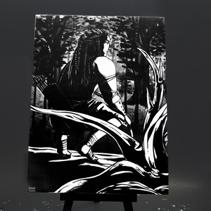Black and White Fantasy Elf Hunting Ink Illustration