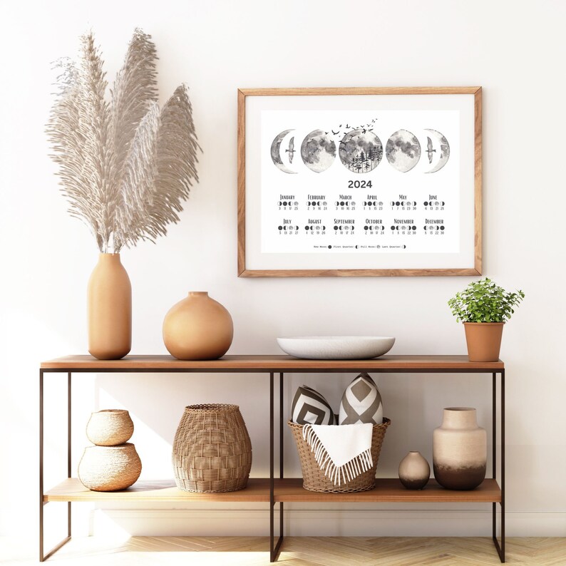 2024 Moon Calendar 2024 Lunar Calendar 2024 Calendar Moon Etsy