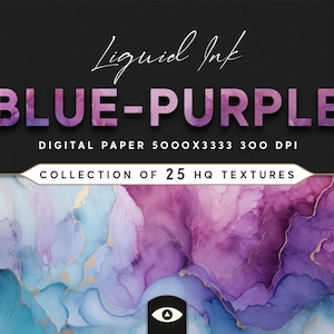 Liquid Ink Blue-Purple Digital Textures, Background Pattern Collection, Instant Download, Printable Scrapbook Paper