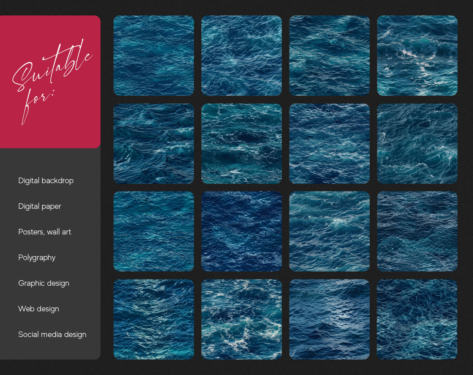 Seamless Blue Ocean Water Digital Textures, Background Pattern ...