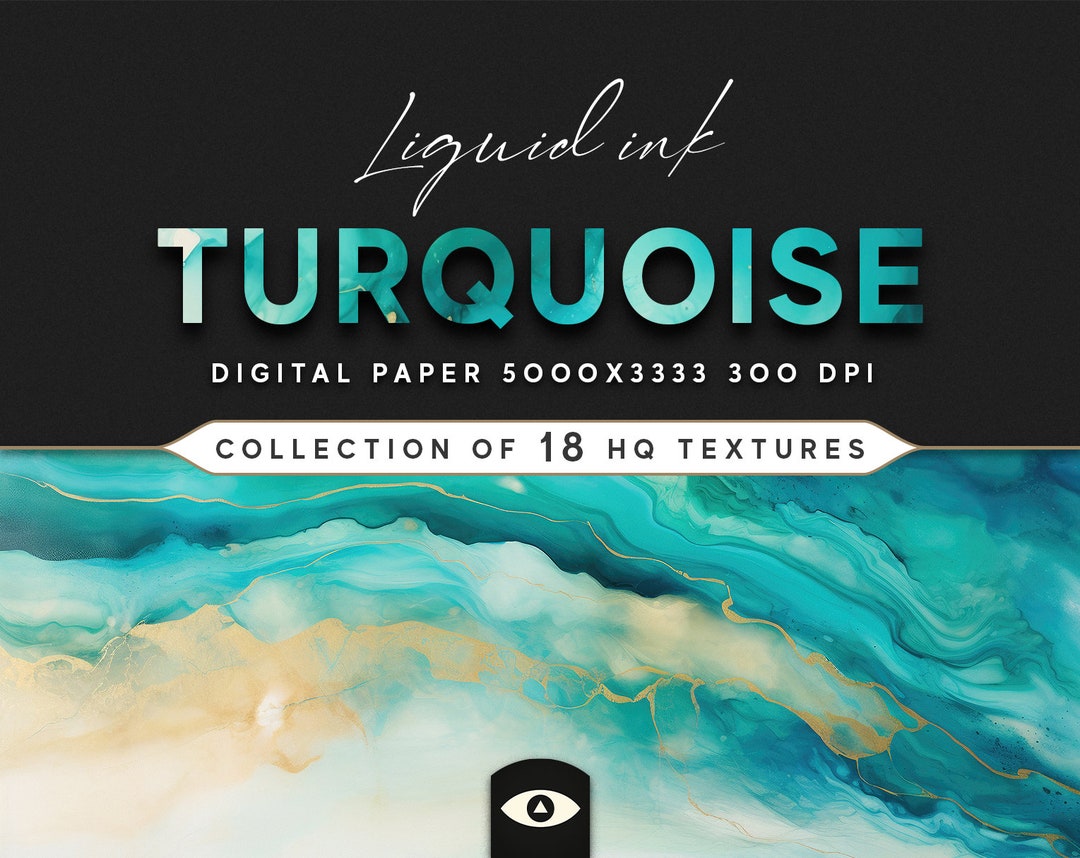 Liquid Ink Turquoise Digital Textures, Background Pattern Collection ...