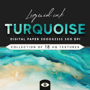 Liquid Ink Turquoise Digital Textures, Background Pattern Collection, Instant Download, Printable Scrapbook Paper