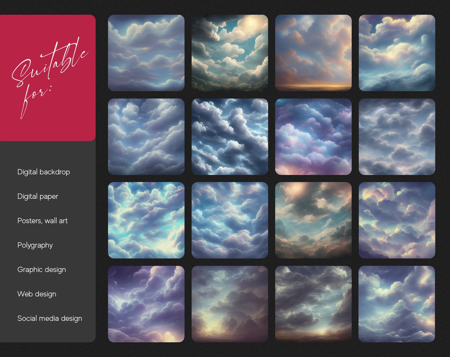 Dream Clouds Heaven Digital Textures, Background Pattern Collection ...