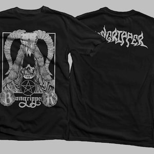 May include: Black t-shirts with a graphic design. The front of the shirt features a skull with horns, a pentagram, and the text "Bangripper". The back of the shirt has the word "Bangripper" in a stylized font.