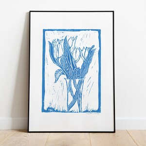Tulipanes holandeses impresión linograbado digital de alta calidad, ilustración floral linograbada, decoración botánica del hogar, arte de la pared de tulipanes, impresión inspirada en la naturaleza