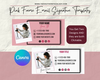 Pink Frame Email Signature Template to Edit in Canva