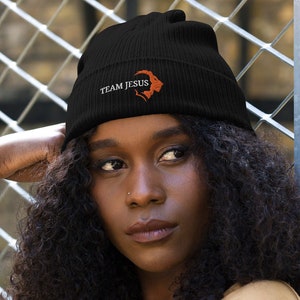 TEAM JESUS - Organic ribbed beanie, beanie hat Jesus, God's wear, religious winter hat, Christian faith beanie, gift for Christians