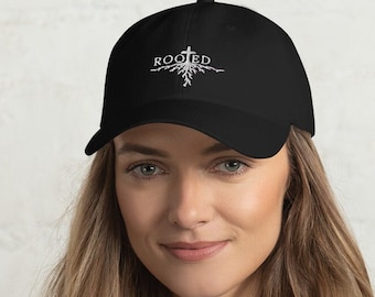 ROOTED - Gorra de béisbol, Gorra de Jesús, Ropa de Dios, Gorra religiosa, Gorra de fe cristiana, Regalo para cristianos