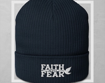 FE SOBRE EL MIEDO - Sombrero de gorro orgánico, sombrero de gorro Jesús, ropa de Dios, sombrero de invierno religioso, fe cristiana, regalo para los cristianos