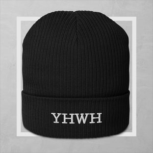 YHWH - Organic ribbed beanie, beanie hat Jesus, God's wear, religious winter hat, Christian faith beanie, gift for Christians
