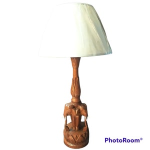 Vintage Carved Wood Elephant Table Lamp
