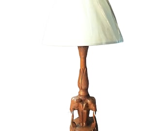 Vintage carved wooden Elephant table lamp
