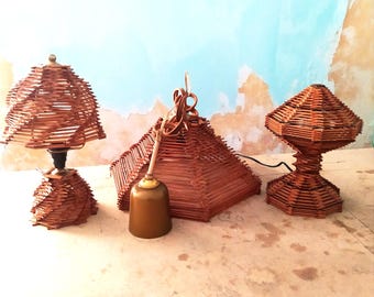 3 Piece Set Mid Century Arts and Crafts Skewer Stick Lighting.