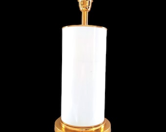 Brass and Porcelain Cylinder Table Lamp.