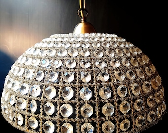 1930's Crystal Jeweled and Beaded Pendant Lamps.Antique Handcrafted Intricate Crystal Jewels and Bead Hanging Light.