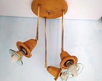 1970's Pencil Reed Ceiling Light. Space Age 3 light fixture.