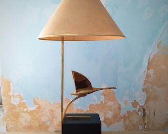 Mid Century Brass Goose in Flight Table Lamp.