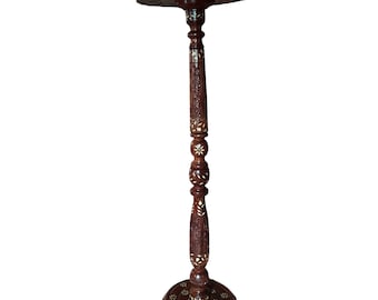 Vintage Turned Wood with Pearl inlay flower stand.