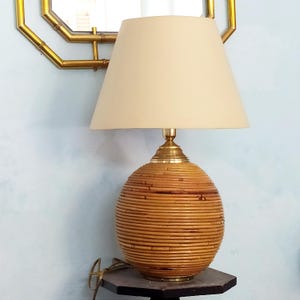 Duża lampa stołowa z trzciny w kształcie ołówka typu Orb z lat 70-tych.