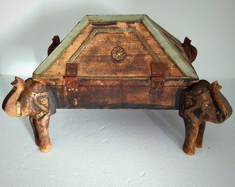 Vintage carved wood jewelry box,made in India