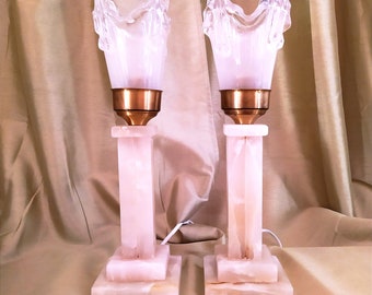 Mid century ALABASTER Bedside/Table Lamps, PAIR.