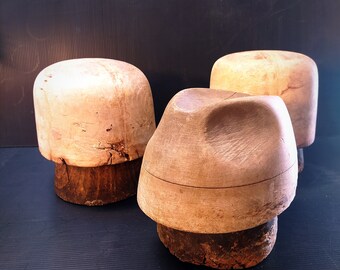 Set of 3, 1930's Wooden Hat Molds
