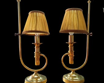 PAIR of Mid Century Handcrafted Brass Bedside Lamps.