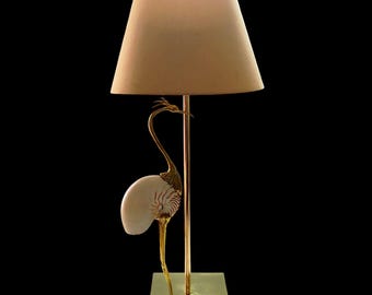 1970's Hollywood Regency Nautilus Conch Stork Lamp