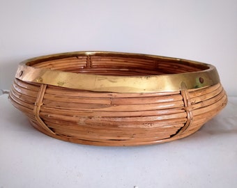 1970's Large Pencil Reed Bowl with Brass Rim.