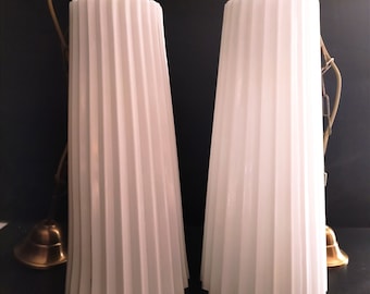 PAIR of 1960's Opaline Pleated blown glass pendant lights.