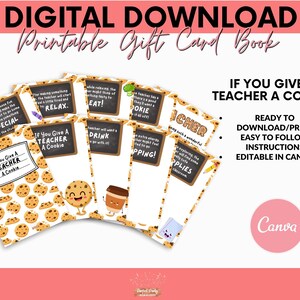 Libro de tarjetas de regalo imprimibles "Si le das una galleta a un maestro", agradecimiento al maestro, descarga digital