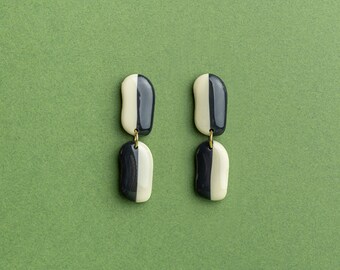 Earrings Florence - Anthracite / Ivory | Lightweight Polymer Clay Statement Earrings