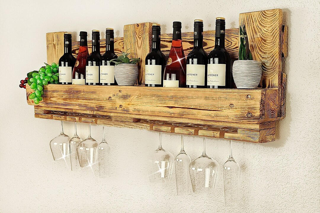 Wine Rack Wall Shelf Bar Bottle Rack Gift Homedeco Wooden Etsy