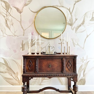 Pink Magnolia Wall Mural, Pink Abstract Art, Watercolor Wall Mural, Self Adhesive Wallpaper, DIY Wall Mural, Wallpaper Decal,