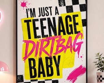 Teenage Dirtbag Lyrics Print, Checkerboard Emo Wall Art, Music Poster, Song Words Sign, Y2K Music Wall Art, 2000s Nostalgia Art Print
