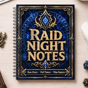 WoW Style Raid Night Notes Journal, MMORPG Gamer Notebook, Fantasy RPG Raid Planner, Guild Gift for Raider, Boss Strats Pull Timers