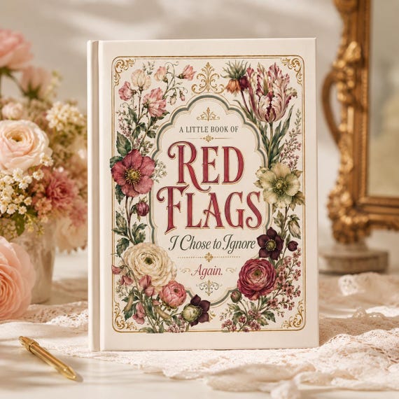 Funny Red Flags Journal, Dating Humor Notebook, Red Flags I Chose to Ignore, Gift for Women, Floral Hardcover Diary