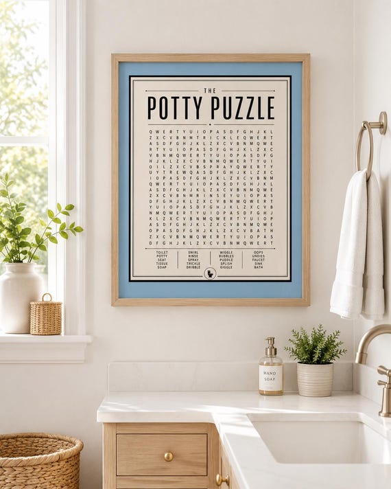 Bathroom Wordsearch Print, The Potty Puzzle Powder Room Poster, Quirky Above Toilet Art , Humorous Bathroom Decor Gift