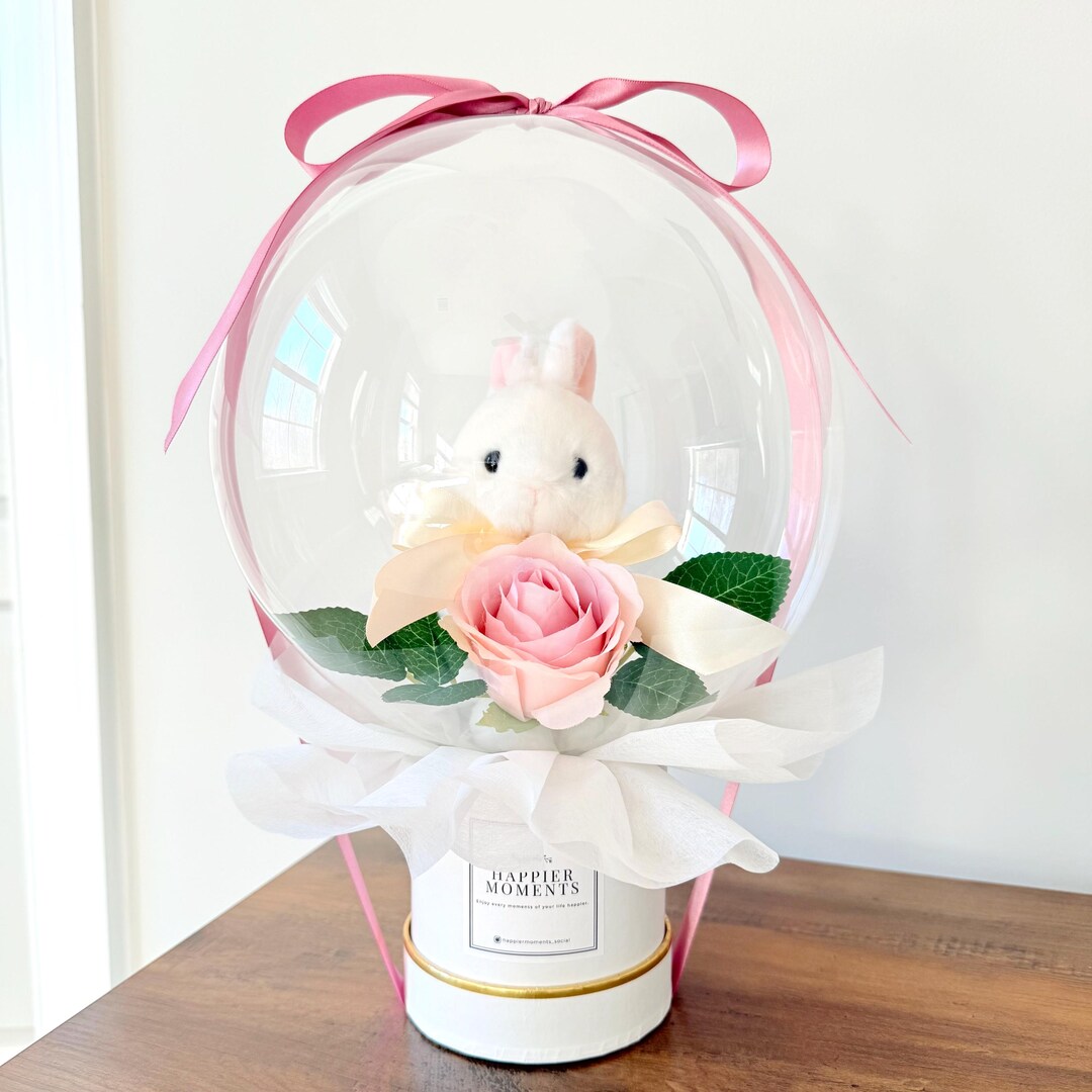 Mini Bunny Pink Rose Flower Bobo Balloon Bouquet White Box | Birthday ...