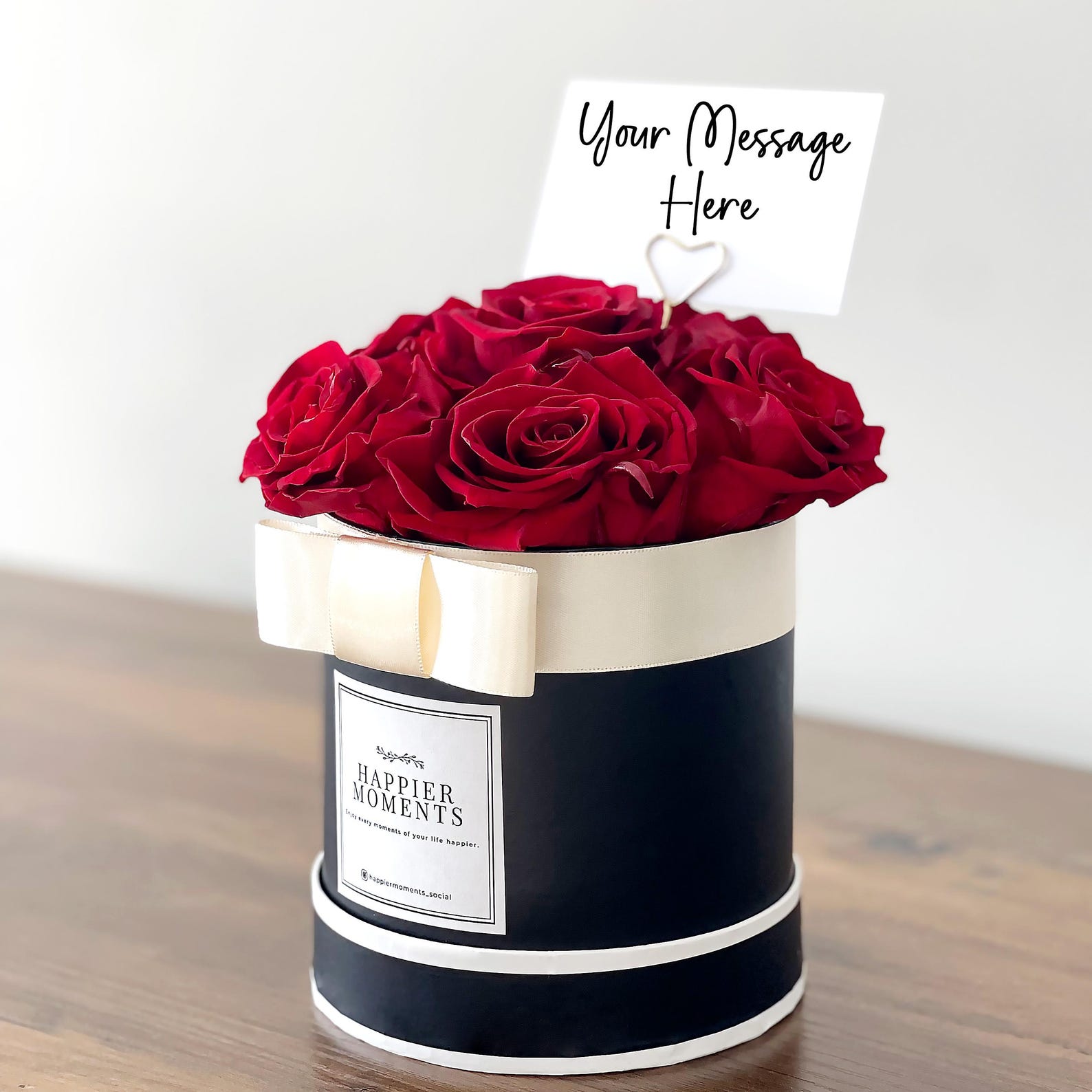 Red Preserved Roses Box 6 Red Preserved Roses Personalized Message Black Round Gift Box ...