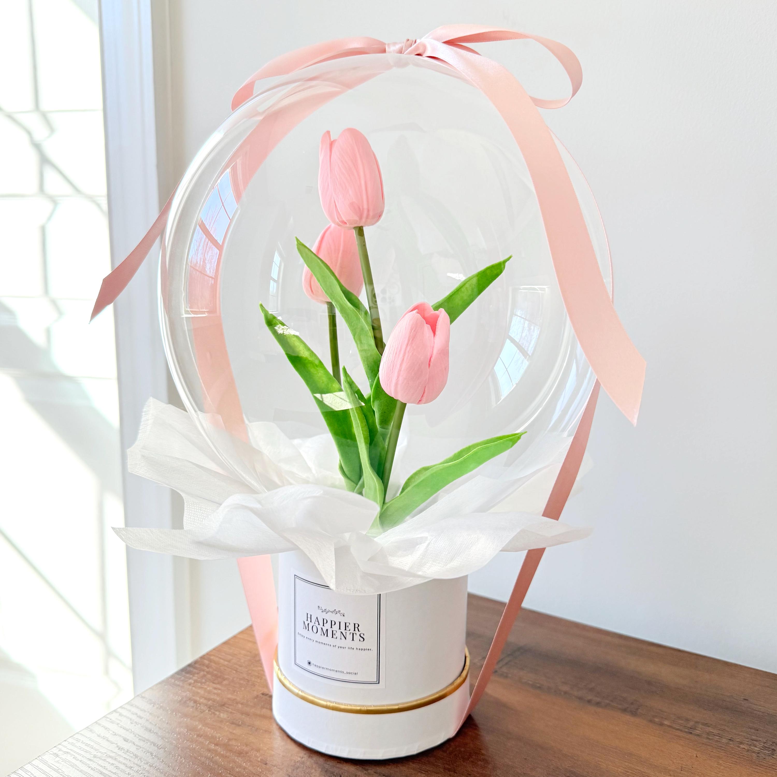 Mini Pink Tulip Flower Bobo Balloon Bouquet White Box | Birthday Mother ...